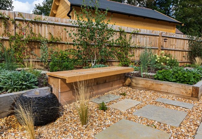 Slate Water feature and Oak Cantilevered Bench