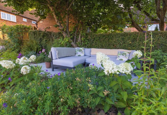 Shady relaxed seating area